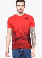 Nike Printed Red Round Neck T-Shirt