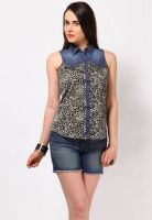 Only Animal Printed & Denim Mix Shirt