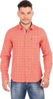 Oxemberg Men's Checkered Casual Orange Shirt