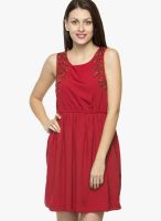 Oxolloxo Red Colored Embellished Shift Dress