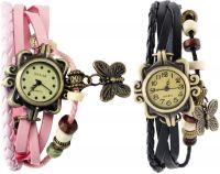 Pappi Boss Combo Offer Set of 2 Vintage Black & Light Pink Leather Bracelet Butterfly Analog Watch - For Girls, Women
