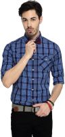 People Men's Checkered Casual Blue Shirt