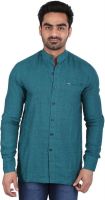 Pierrot Men's Solid Casual Linen Green Shirt