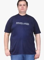 Pluss Navy Blue Printed Round Neck TShirts