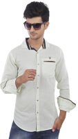 Private Image Men's Solid Casual Linen Green Shirt