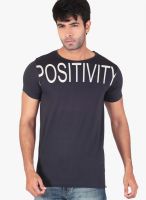 Radbone Black Printed Round Neck T-Shirts