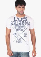 Radbone White Printed Round Neck T-Shirts