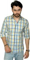 Rafters Men's Checkered Casual Yellow, Blue Shirt