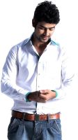 S9 Men's Solid, Checkered Casual White, Green Shirt