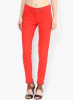 Sisley Red Mid Rise Slim Jeans