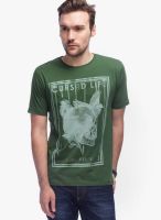 Slub Green Printed Round Neck T-Shirts