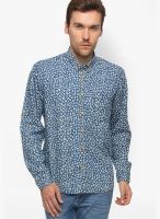 Slub Printed Blue Casual Shirt