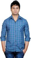 Superhuman Men's Checkered Casual Green, Blue Shirt