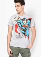 Superman Light Grey Printed Round Neck T-Shirts