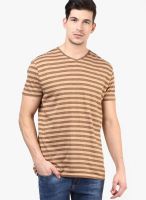 Tshirt Company Beige Striped V Neck T-Shirts