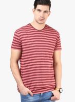 Tshirt Company Maroon Striped V Neck T-Shirts
