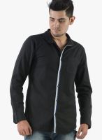 Vintage Black Linen Slim Fit Casual Shirt