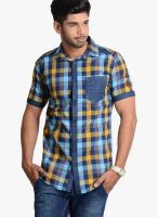 Vintage Blue Check Slim Fit Casual Shirt