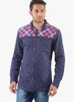 Vintage Blue Printed Slim Fit Casual Shirt