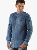 Vintage Blue Washed Denim Slim Fit Casual Shirt