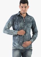 Vintage Grey Washed Denim Slim Fit Casual Shirt