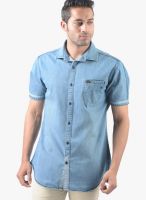 Vintage Light Blue Denim Slim Fit Casual Shirt