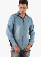 Vintage Light Blue Washed Denim Slim Fit Casual Shirt