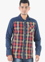 Vintage Navy Blue Check Slim Fit Casual Shirt