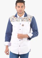 Vintage White Printed Linen Slim Fit Casual Shirt