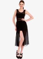 109F Black Solid Asymmetric Dress