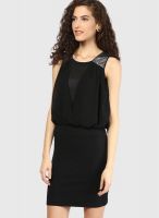 AND Black Colored Solid Bodycon Dress