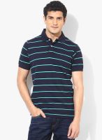 Allen Solly Navy Blue Striped Polo T-Shirts