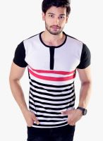 Avoir Envie White Striped Henley T-Shirts