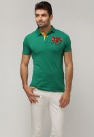 Basics Green Solid Polo T-Shirts