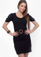 Belle Fille Black Colored Solid Bodycon Dress