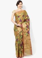 Bunkar Green Printed Super Net Saree