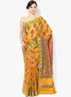 Bunkar Mustard Yellow Embroidered Silk Blend Saree