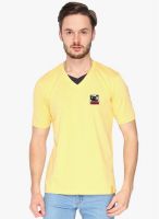 Campus Sutra Yellow Solid V Neck T-Shirt