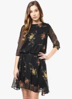 Color Cocktail Black Colored Printed Shift Dress