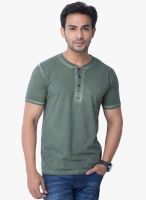 Cult Fiction Green Solid Henley T-Shirts