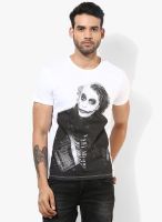 Batman White Printed Round Neck T-Shirt