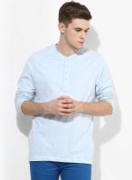 FREECULTR Blue Solid Henley T-Shirt