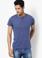 FREECULTR Navy Blue Solid Henley T-Shirts