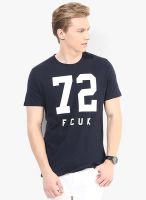 French Connection Navy Blue Printed Round Neck T-Shirt