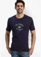 Fritzberg Navy Blue Printed Round Neck T-Shirts