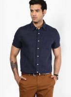 Giordano Navy Blue Linen Slim Fit Casual Shirt