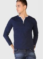 Globus Blue Solid Henley T-Shirts