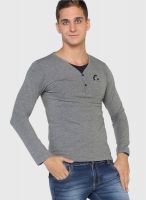 Globus Grey Solid Henley T-Shirts