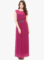 Harpa Wine Colored Solid Maxi Dress