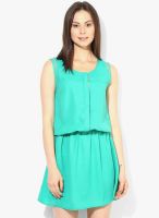 I AM FOR YOU Green Colored Solid Skater Dress